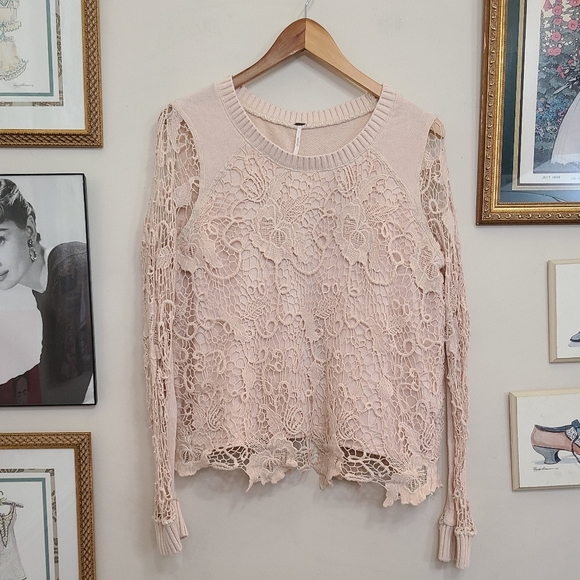 ☆ SOLD ☆ Free People Pretty Rad Crochet Lace Open Back Pullover - Picture 5 of 5